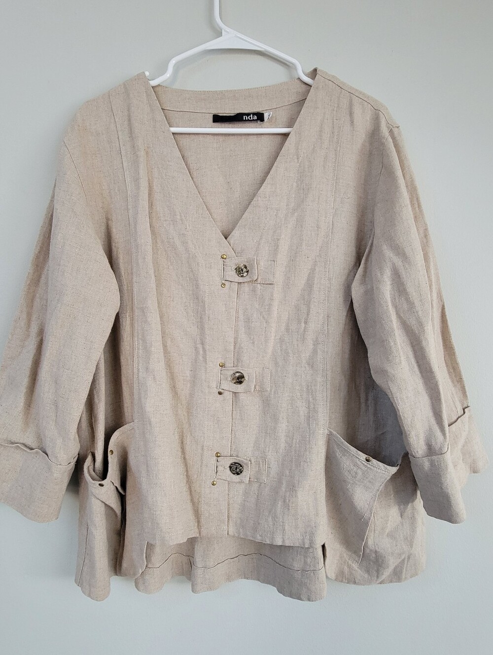 NDA Linen Blend Boxy Jacket Women Size M/L Oversized Lagenlook Coastal Boho